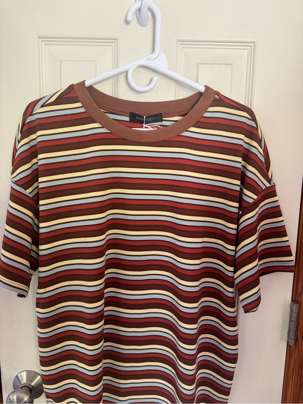 Striped Short Sleeve Tee in Brown Multi by Meroketty